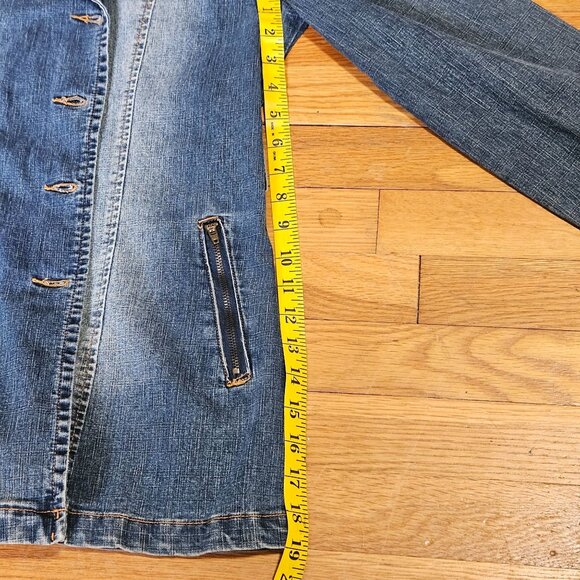 Womans distressed utility military style double breasted button up cotton denim - Picture 11 of 12